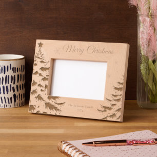 Merry Christmas Winter Trees Family Wooden  Etched Frames