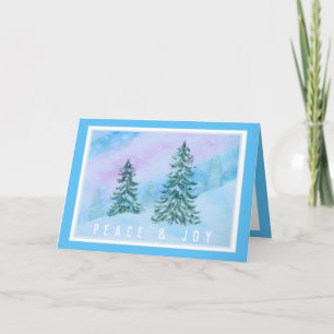 Merry Christmas Winter Trees Watercolor Card