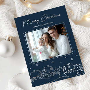 Merry Christmas Winter Village Hand Drawn