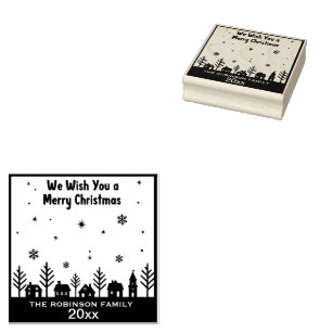 Merry Christmas Winter Village Rubber Stamp
