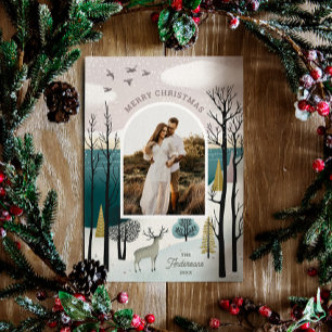 Merry Christmas. Winter woodland nordic photo Holiday Card