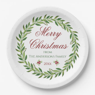 Merry Christmas Winter Wreath Family Paper Plate