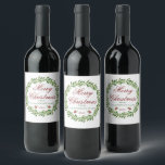 Merry Christmas Winter Wreath Family  Wine Label<br><div class="desc">Beautiful minimalist greenery wreath "Merry Christmas" customisable wine labels.</div>