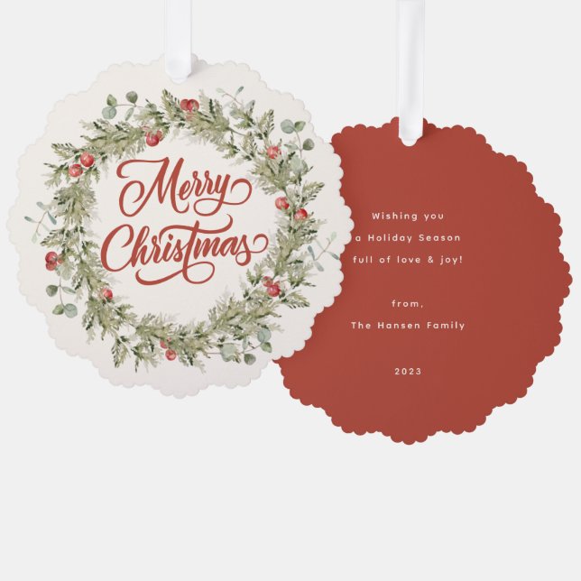 Merry Christmas Winter Wreath Tree Decoration Card (Front/Back)