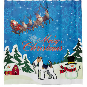 Merry Christmas Wire Fox Terrier With Santa Shower Curtain