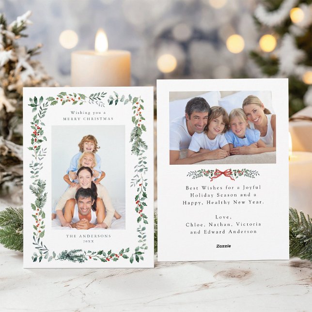 Merry Christmas Wish 2 Photo Holiday Card (Front & Back)