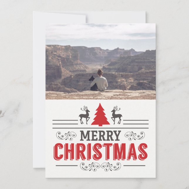 Merry Christmas Wish Retro Typography Family Photo Holiday Card (Front)