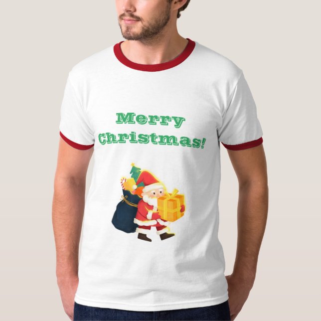 Merry Christmas Wishes Create own text Ringer Cool T-Shirt (Front)