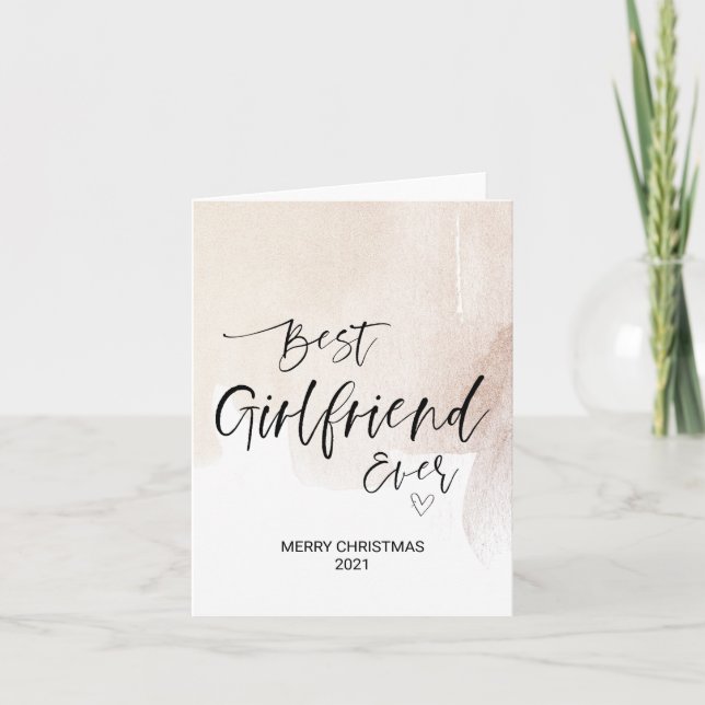 Merry Christmas Wishes For Girlfriend Gold Xmas Card (Front)