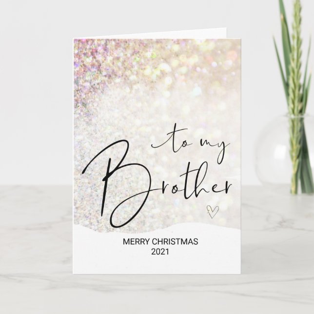 Merry Christmas Wishes For My Brother Gold  Xmas Card (Front)