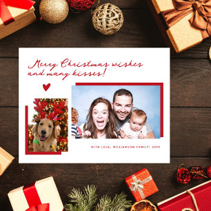 Merry Christmas Wishes & Kisses 2 Photo Collage Holiday Postcard