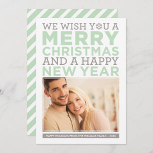 Merry Christmas Wishes Modern Mint Green Photo Holiday Card