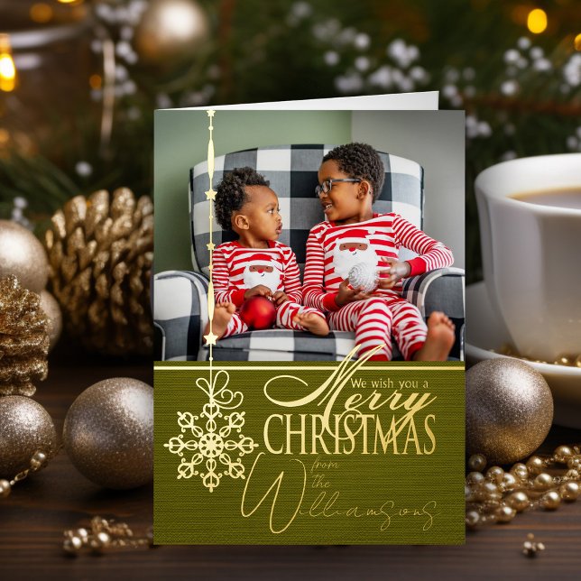 Merry Christmas Wishes Photo Christmas Card (Elegant vintage Merry Christmas Card personalized holiday card with name)