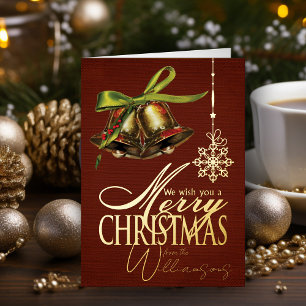 Merry Christmas Wishes Retro Xmas Card Gold Foil