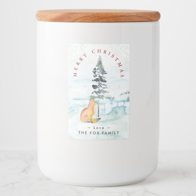 Merry Christmas Wishes Watercolor Winter Fox Food Label (Front)