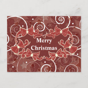 Merry Christmas wishes with bows and stars Holiday Postcard