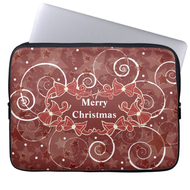 Merry Christmas wishes with bows and stars Laptop Sleeve (Front)