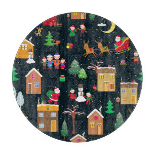Merry Christmas with a cheerful family and snowy Cutting Board