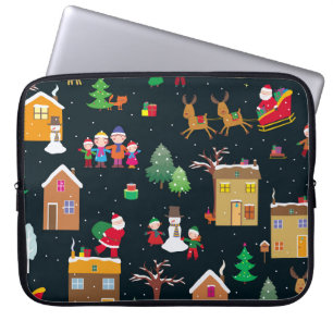 Merry Christmas with a cheerful family and snowy Laptop Sleeve