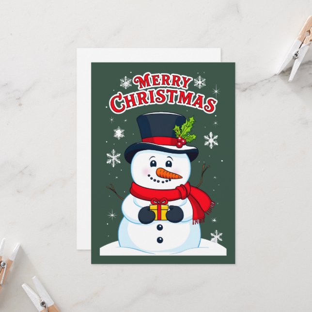 Merry Christmas with a Magic Snow Man Invitation (Front/Back In Situ)