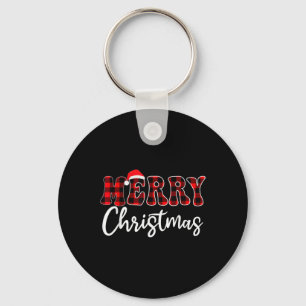 Merry Christmas With Black And Red Plaid Family Key Ring