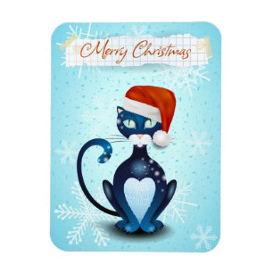 Merry Christmas with Black Cat with Santa's Hat Magnet