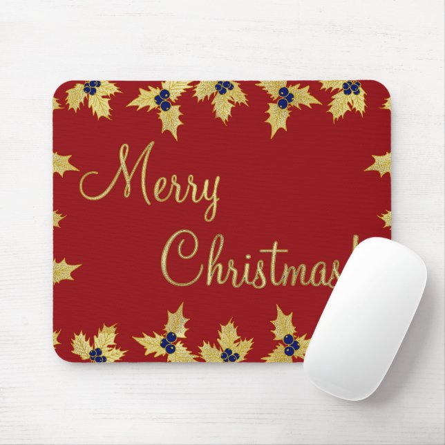 Merry Christmas with Blue Berries Mouse Pad (With Mouse)