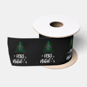 Merry Christmas with Brazil flag Satin Ribbon