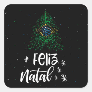 Merry Christmas with Brazil flag Square Sticker