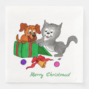 Merry Christmas with Cat and Dog Napkin