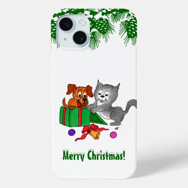 Merry Christmas with Cat and Puppy Case-Mate iPhone Case (Back)