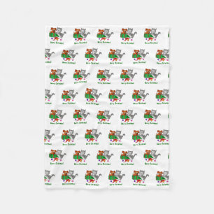 Merry Christmas with Cat and Puppy Fleece Blanket