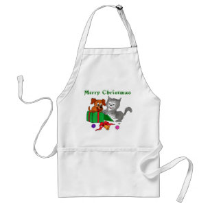 Merry Christmas with Cat and Puppy Standard Apron