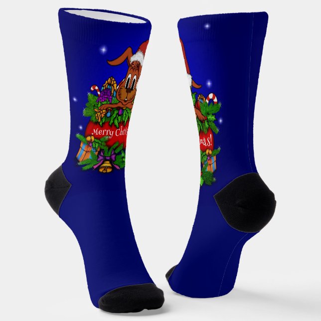 Merry Christmas with Christmas Rabbit Socks (Angled)