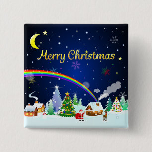 Merry Christmas with Crescent Moon 15 Cm Square Badge