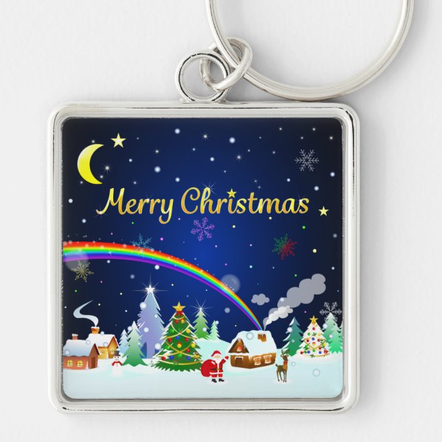 Merry Christmas with Crescent Moon Key Ring (Front)