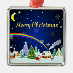 Merry Christmas with Crescent Moon Metal Tree Decoration