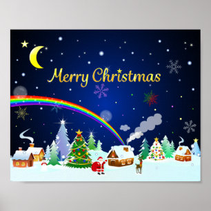 Merry Christmas with Crescent Moon Poster