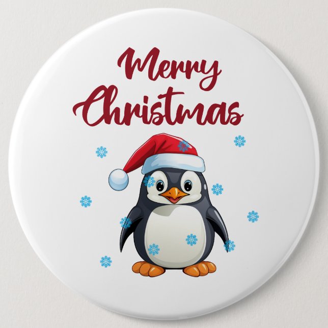 "Merry Christmas" With Cute Penguin 6 Cm Round Badge (Front)