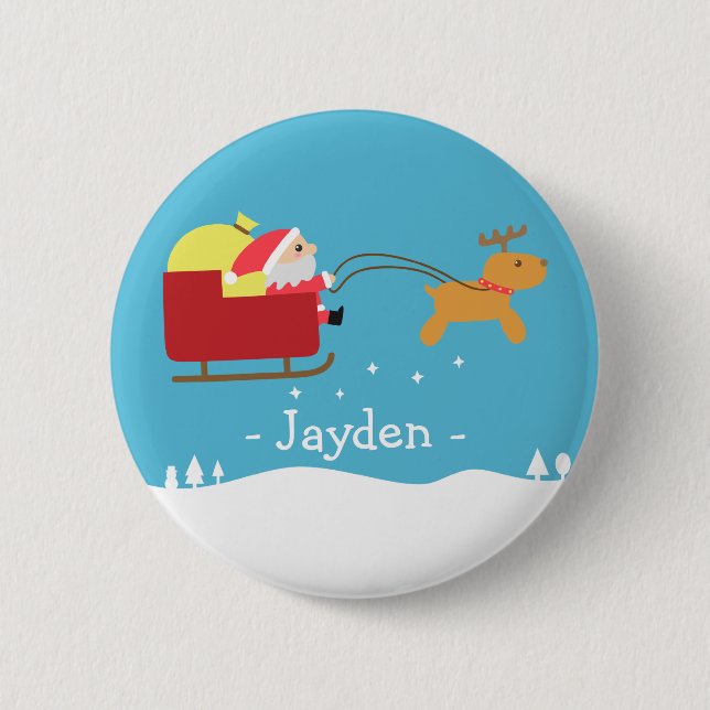 Merry Christmas with Cute Santa and Reindeer 6 Cm Round Badge (Front)
