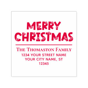 Merry Christmas With Dog Paw Prints Name Address Self-inking Stamp