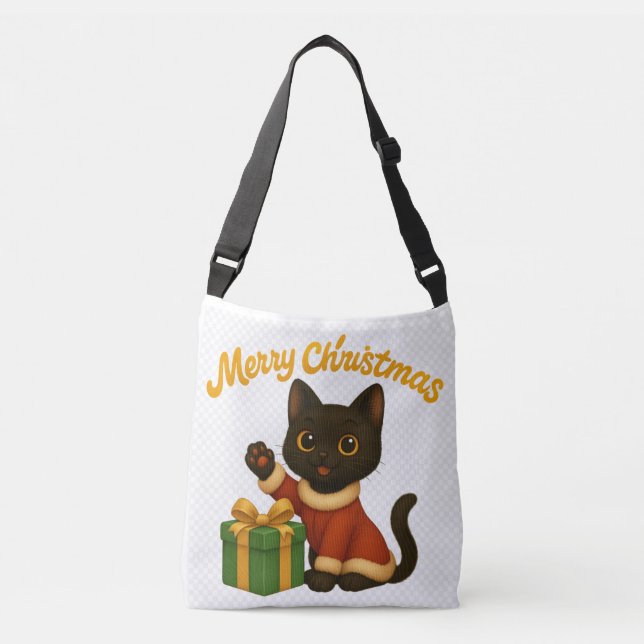 Merry Christmas with Emi the Black Cat Crossbody Bag (Front)