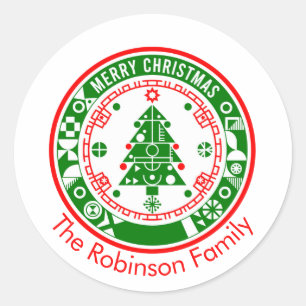 Merry Christmas with Family name Classic Round Sticker