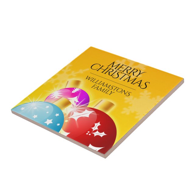Merry Christmas with Festive Holiday Ornaments Tile (Side)