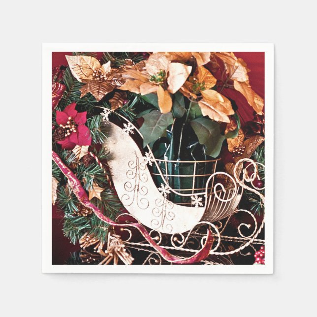 Merry Christmas with Gold Sleigh Napkin (Front)