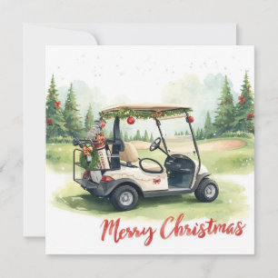 Merry Christmas with golf bag cart for golfer H Holiday Card