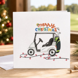 Merry Christmas with golf bag cart for golfer H Holiday Card