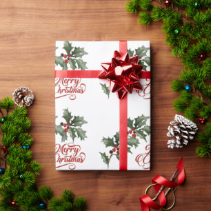 Merry Christmas with Green Branches Wrapping Paper