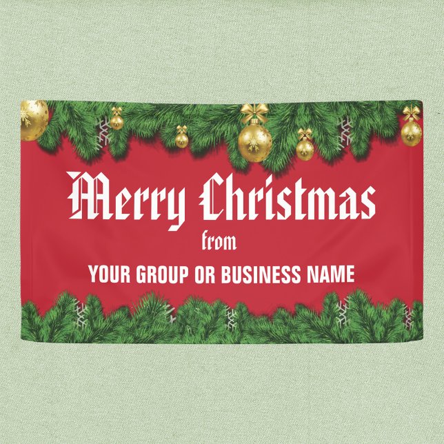 Merry Christmas with greenery border outdoor Banner (Creator Uploaded)