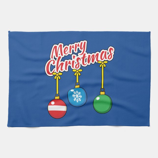 Merry Christmas with Hanging Balls Tea Towel (Horizontal)